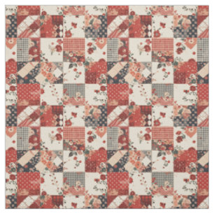 Vintage Red Patchwork Cottagecore Farmhouse Quilt Fabric