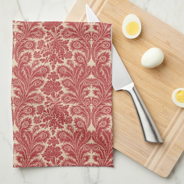 Vintage Red Pattern Tea Towel (Quarter Fold)
