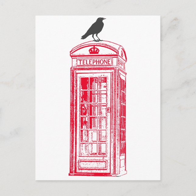 Vintage Red Phone Booth & Raven Postcard (Front)