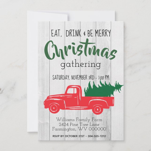 Vintage Red Pick Up Truck Christmas Invitation (Front)