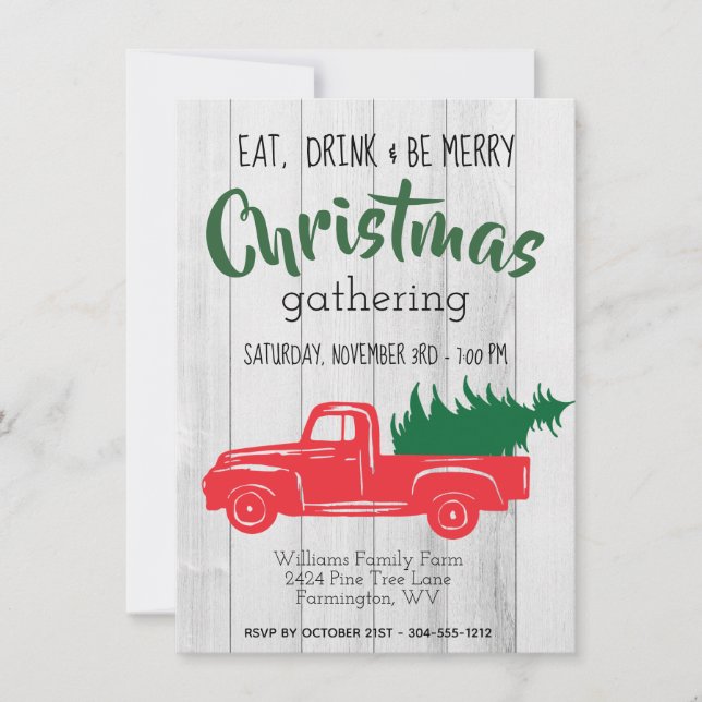 Vintage Red Pick Up Truck Christmas Invitation (Front)