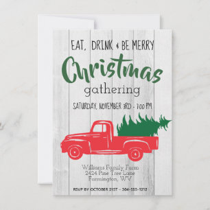 Vintage Red Pick Up Truck Christmas Invitation