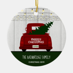 Vintage  Red Pick Up Truck Rustic Personalised Ceramic Tree Decoration