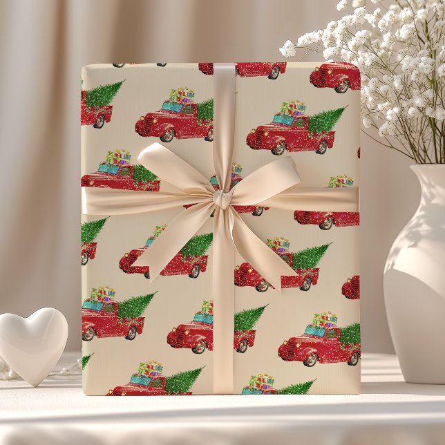 Vintage Red Pickup Truck Christmas Wrapping Paper (Creator Uploaded)