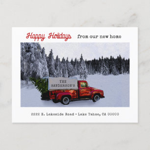 Vintage Red Pickup Truck Holiday Moving Postcard