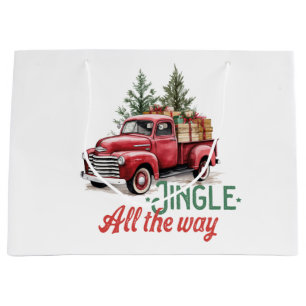 Vintage Red Pickup Truck Jingle All The Way Large Gift Bag