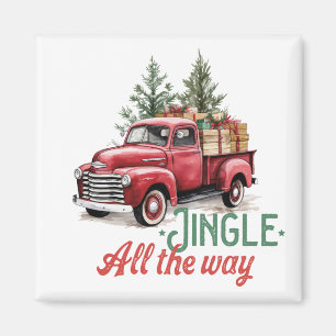 Vintage Red Pickup Truck “Jingle All The Way”  Magnet
