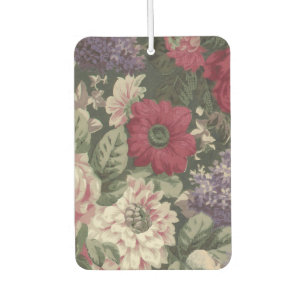 Vintage red pink blue white flowers painting car air freshener