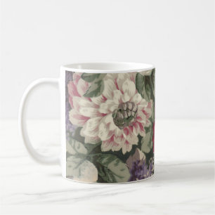Vintage red pink blue white flowers painting coffee mug