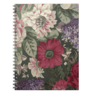 Vintage red pink blue white flowers painting notebook