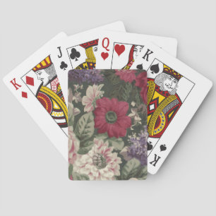 Vintage red pink blue white flowers painting playing cards