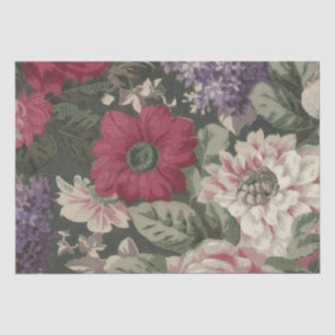Vintage red pink blue white flowers painting tissue paper