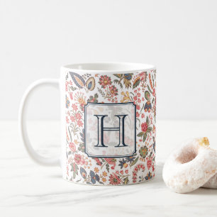 Vintage Red Pink Floral Chic Monogram Personalised Coffee Mug