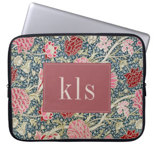 Vintage Red Pink Floral William Morris Monogram La Laptop Sleeve