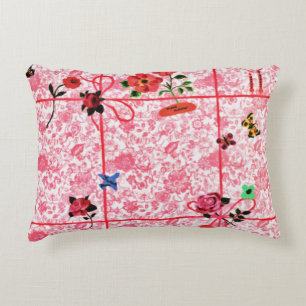Vintage Red Pink Flowers Butterfly Watercolor Decorative Cushion