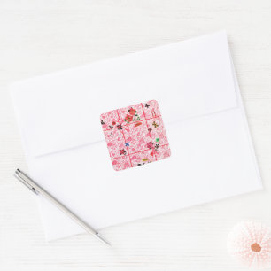 Vintage Red Pink Flowers Butterfly Watercolor Square Sticker