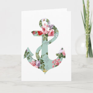 Vintage Red Pink Green Floral Pattern Anchor Card