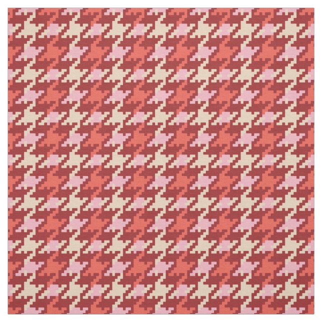 Vintage red pink houndstooth plaid pattern fabric (Swatch)