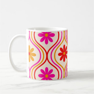 Vintage Red Pink Orange Flowers on Ogee Pattern Coffee Mug