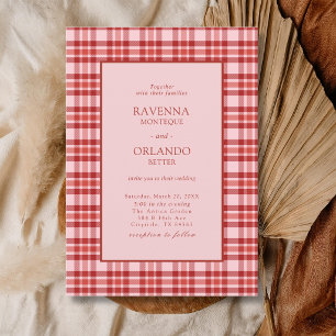 Vintage Red Pink Plaid Country Gingham Wedding Invitation
