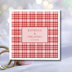 Vintage Red Pink Plaid Country Gingham Wedding Napkin
