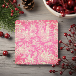 Vintage Red Pink Toile de Jouy Floral Art Stone Coaster
