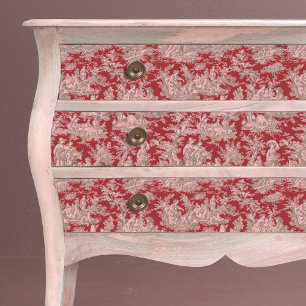 Vintage Red Pink Toile de Jouy Floral Tissue Paper
