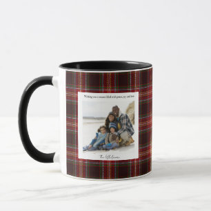 Vintage Red Plaid Monogram 2 Photo Cute Christmas Mug
