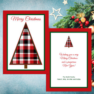 Vintage Red Plaid Non Photo Christmas Flat Card