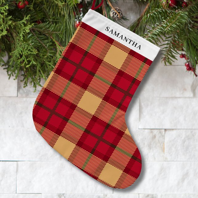 Vintage Red Plaid Personalised  Large Christmas Stocking (Creator Uploaded)