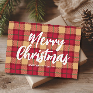 Vintage Red Plaid Personalized Merry Christmas Holiday Card
