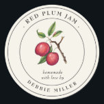 Vintage Red Plum Jam  canning jar Label<br><div class="desc">Elegant simple and classic,  personalised Red plum jam/ preserve  jar labels featuring watercolor vintage plum on an off white background.</div>