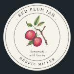 Vintage Red Plum Jam  canning jar Label<br><div class="desc">Elegant simple and classic,  personalised Red plum jam/ preserve  jar labels featuring watercolor vintage plum on an off white background.</div>