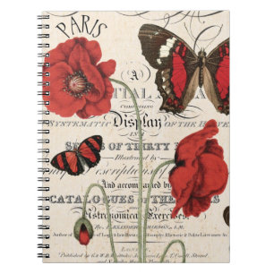 Vintage Red Poppies and Butterfly...notebook Notebook