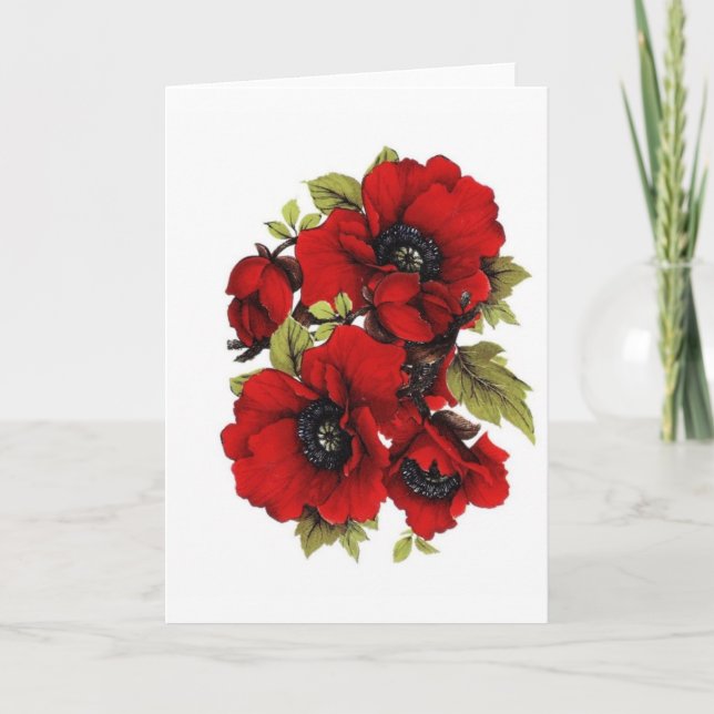 Vintage Red Poppies, Card (Front)
