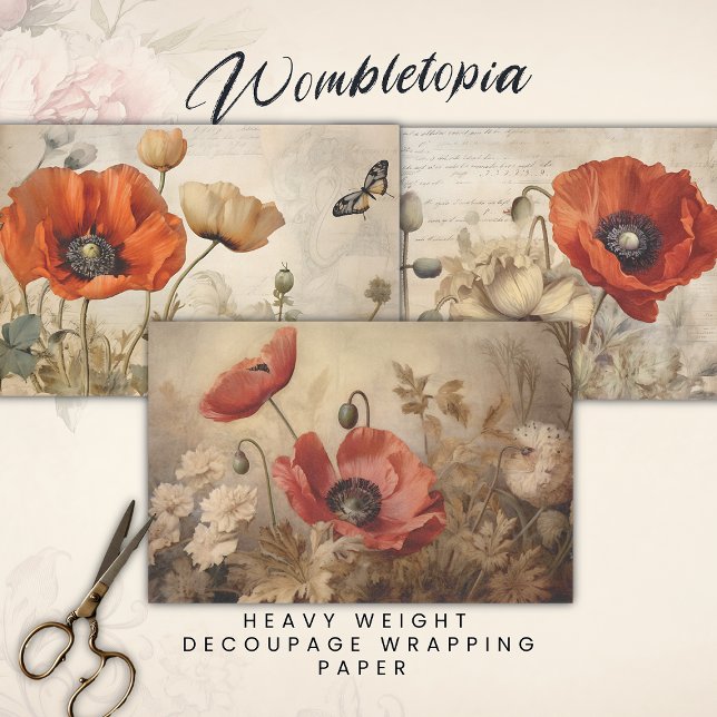 Vintage Red Poppies Decoupage Paper Set (Creator Uploaded)