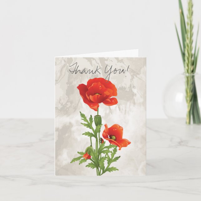 VINTAGE RED POPPIES THANK YOU CARD (Front)