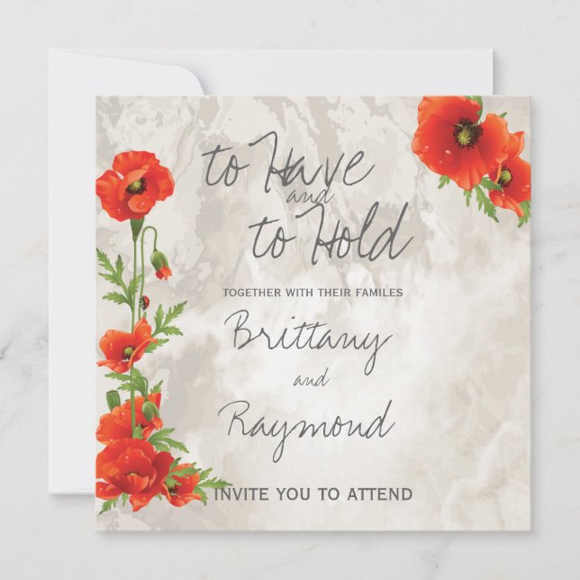 VINTAGE RED POPPIES WEDDING INVITATION (Front)