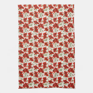 Vintage Red Poppy Design Art Nouveau Tea Towel