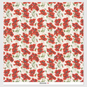 Vintage Red Poppy Floral Pattern Botanical Art