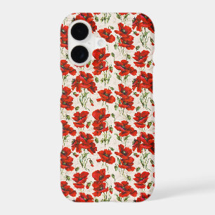 Vintage Red Poppy Floral Pattern Botanical Art