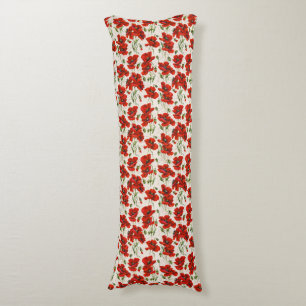 Vintage Red Poppy Floral Pattern Botanical Art Body Cushion