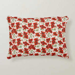 Vintage Red Poppy Floral Pattern Botanical Art Decorative Cushion