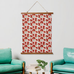 Vintage Red Poppy Floral Pattern Botanical Art Hanging Tapestry