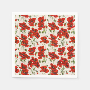 Vintage Red Poppy Floral Pattern Botanical Art Napkin