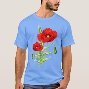 Vintage Red Poppy Flower Cute Gardener Botanical G T-Shirt