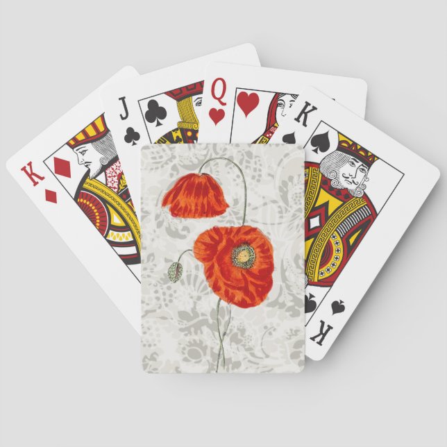 Vintage Red Poppy Flowers Floral Playing Cards (Back)