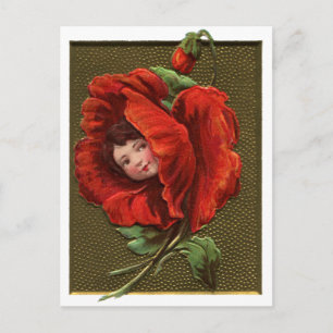 Vintage Red Poppy Girl Postcard