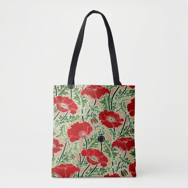 Vintage Red Poppy Tote Bag (Front)