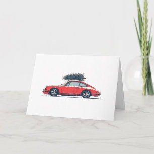 Vintage red Porsche 911 964 with Christmas Tree Thank You Card